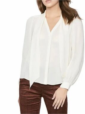 PAIGE Silk Cream Tie-Neck Long-Sleeve Blouse